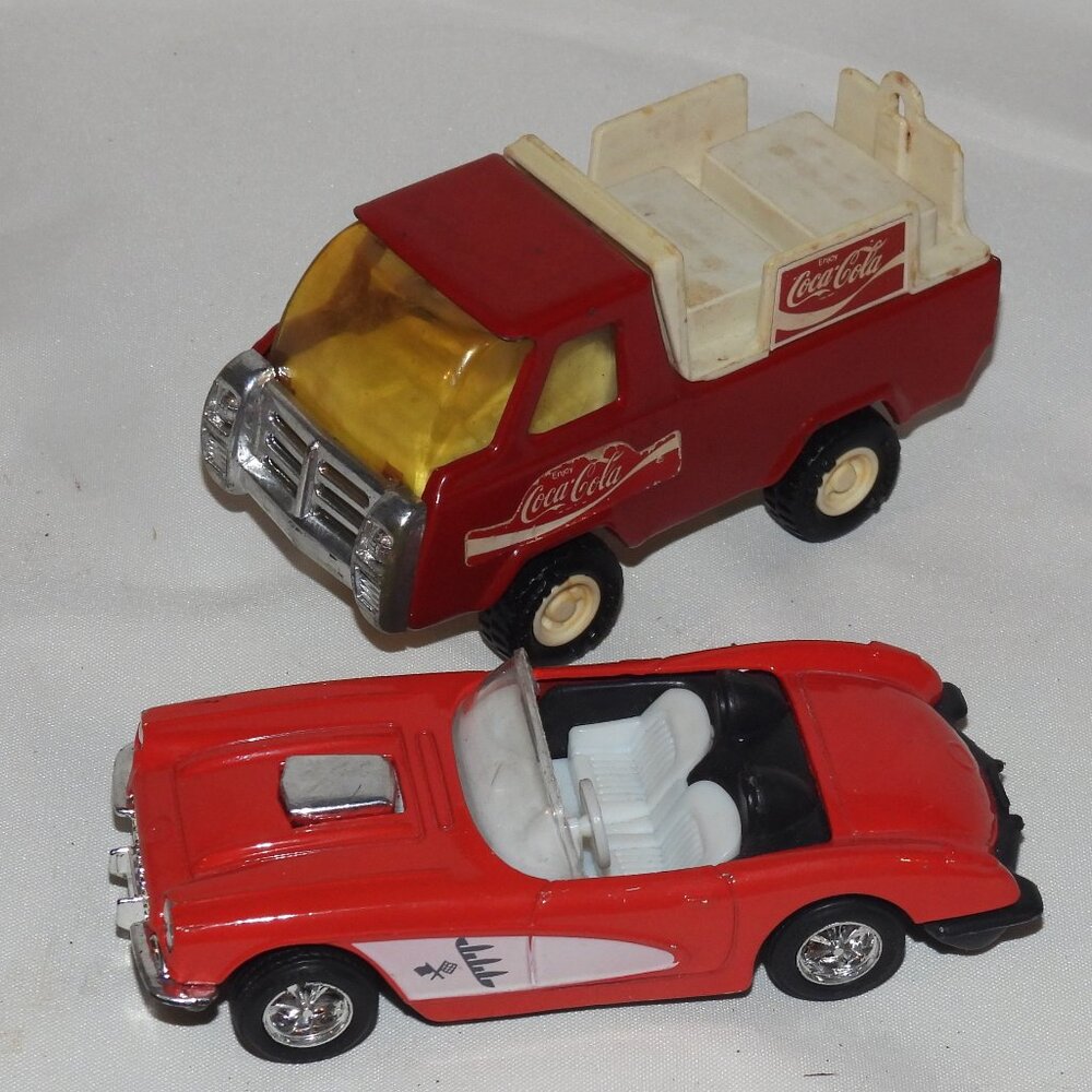 Vintage Tootsietoy 59' Chevy Corvette diecast & Buddy L Coca Cola Truck